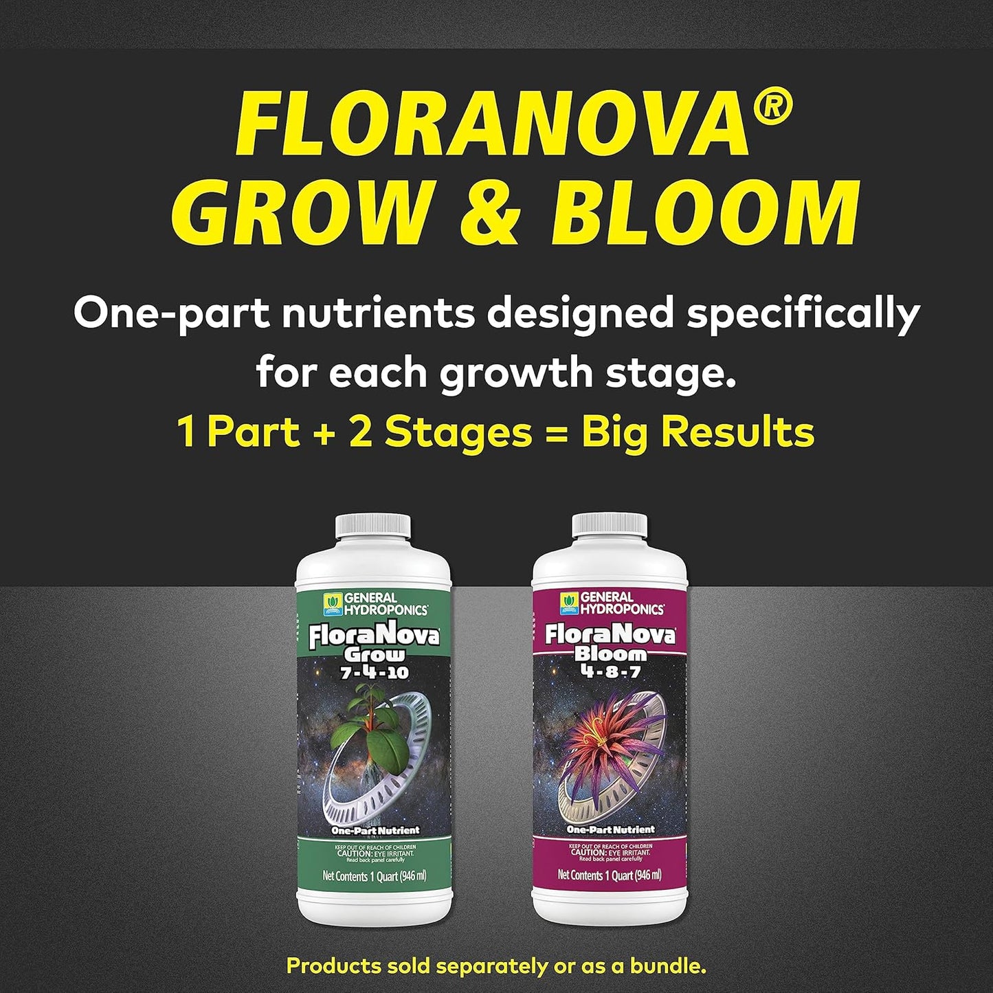 General Hydroponics FloraNova Grow 7-4-10, Robust Strength of Dry Fertilizer But in Rapid Liquid Form, Use for Hydroponics, Soilless Mixtures, Containers & Garden Grown Plants, 1-Quart