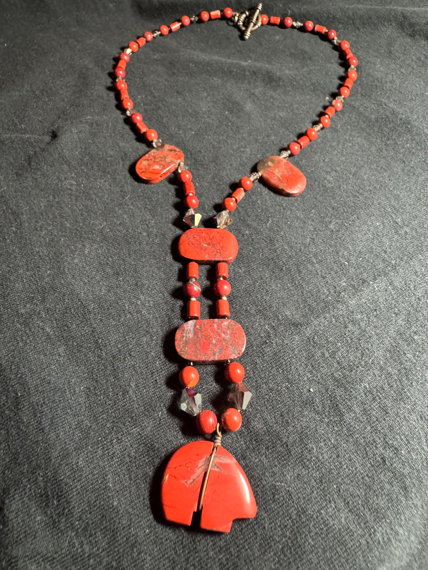 Red Jasper and Bear Necklace