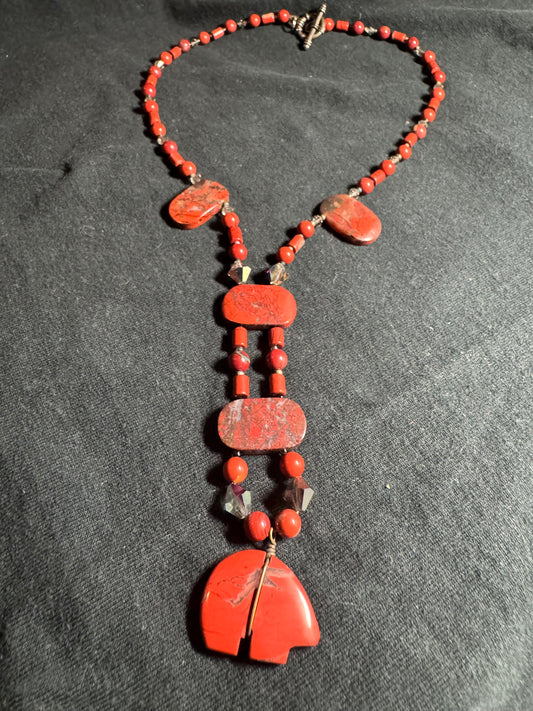 Red Jasper and Bear Necklace