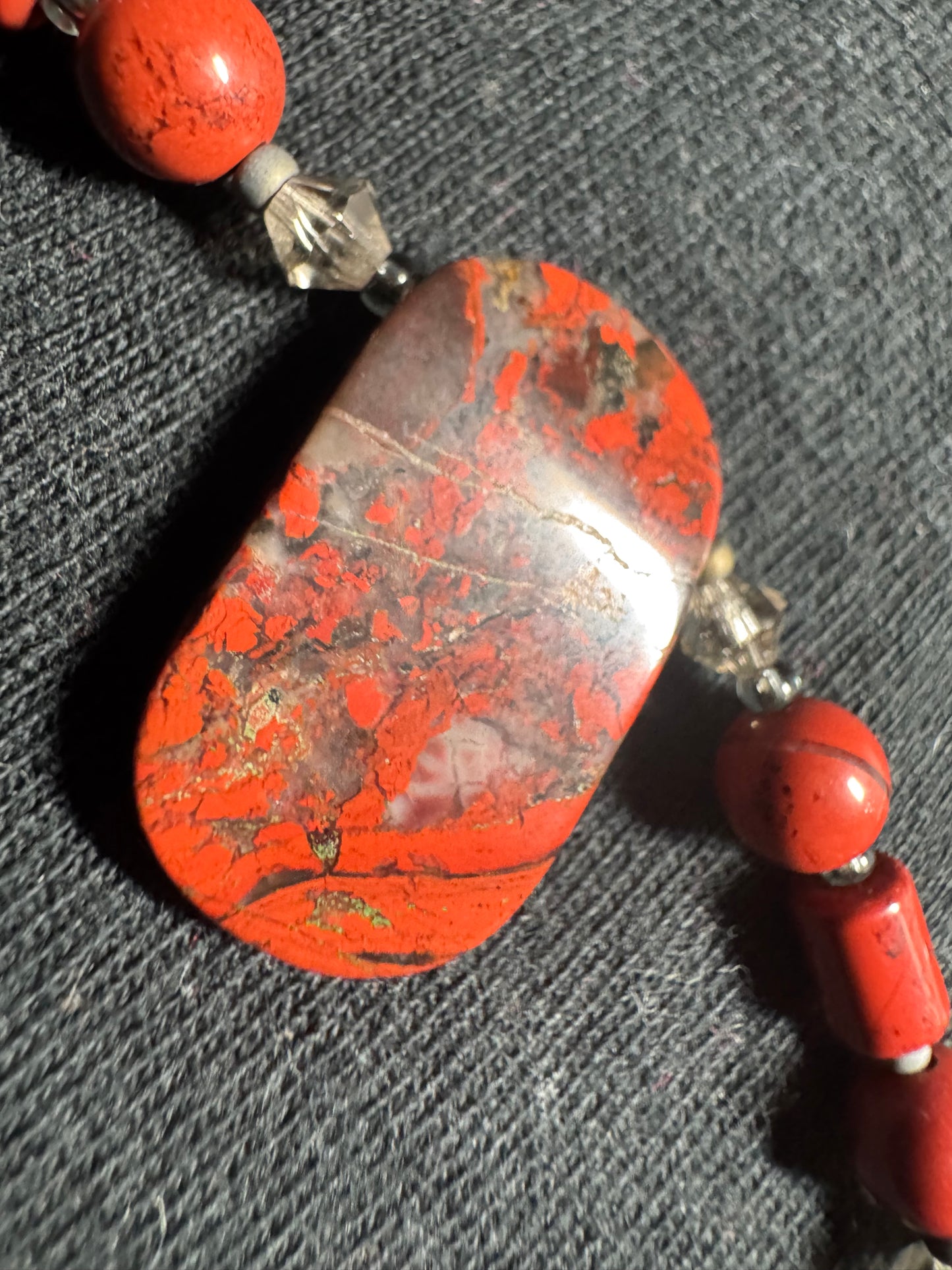 Red Jasper and Bear Necklace