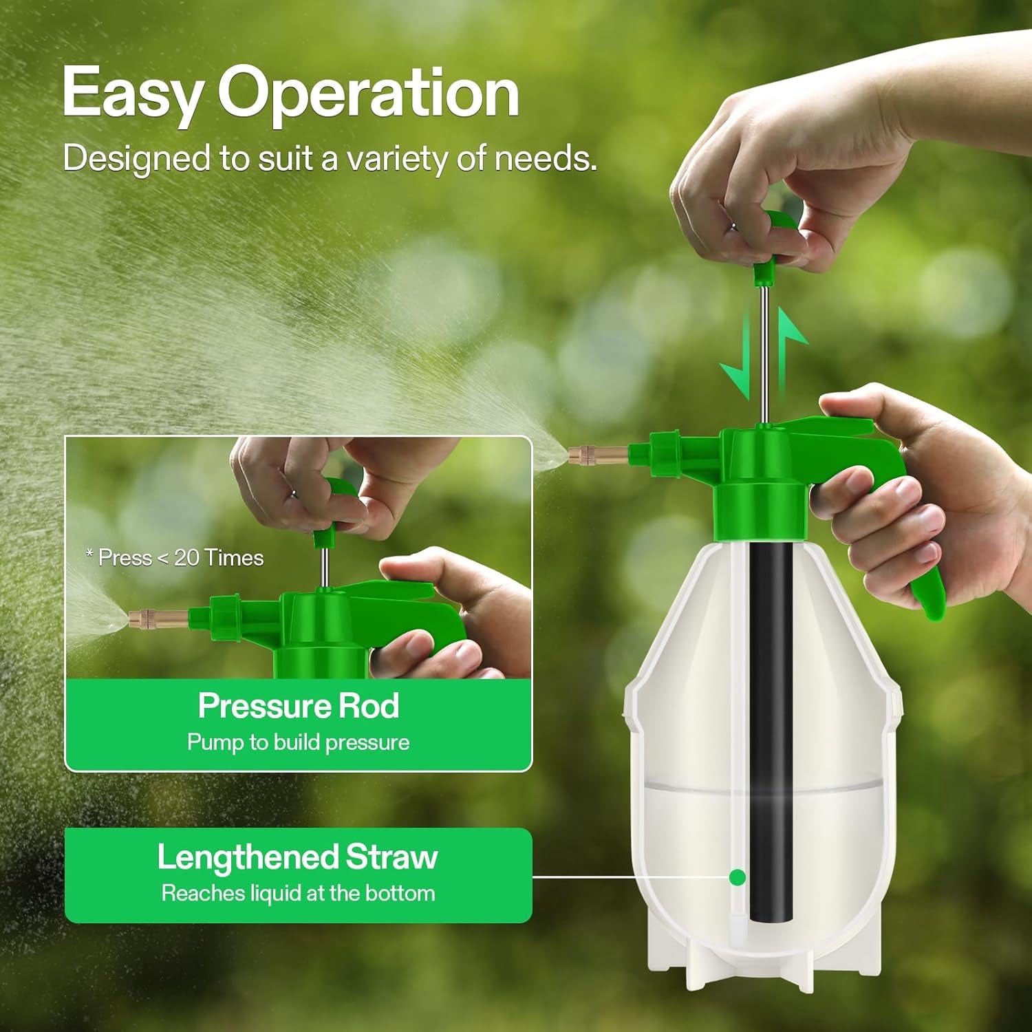 27Oz Pump Sprayer, Handheld Garden Water Sprayer Bottle with Adjustable Brass Nozzle, for Spraying Plants, Flowers, Weeds and Cleaning, Green