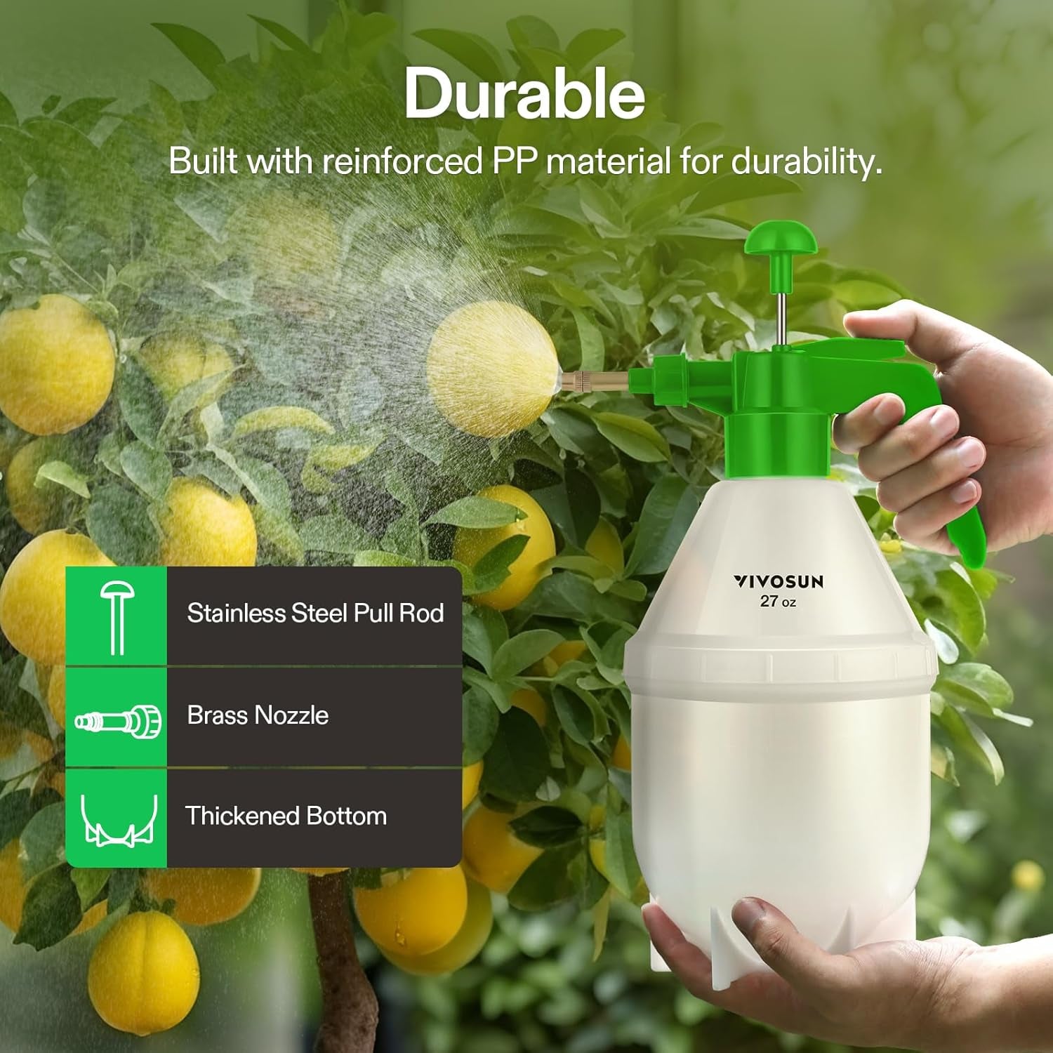 27Oz Pump Sprayer, Handheld Garden Water Sprayer Bottle with Adjustable Brass Nozzle, for Spraying Plants, Flowers, Weeds and Cleaning, Green