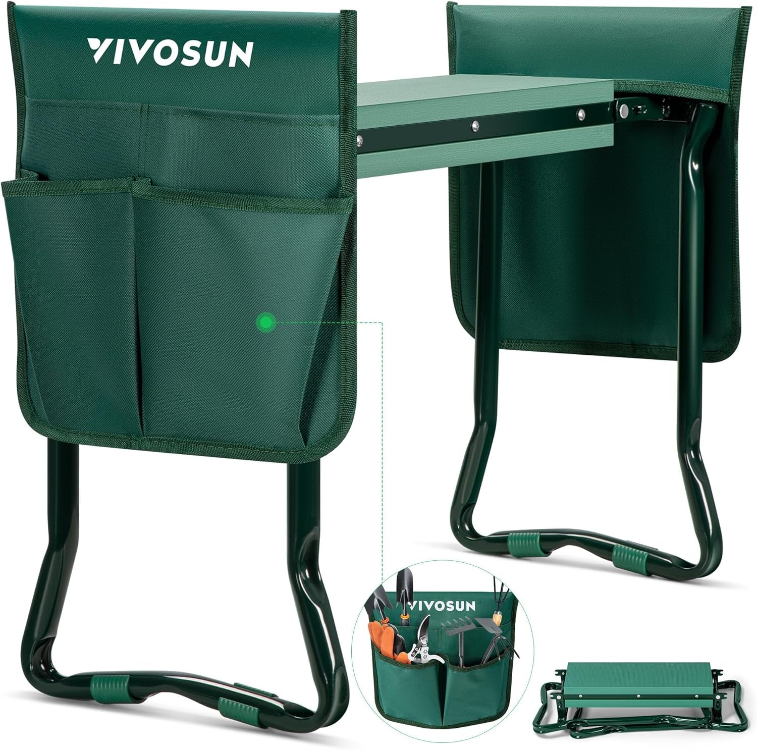 Garden Kneeler and Seat, Foldable Gardening Stool, Garden Kneeling Bench with Handles, EVA Foam Pad & 2 Tool Bags, Portable Tools for Women Men Seniors, 2-In-1 Outdoor Supplies