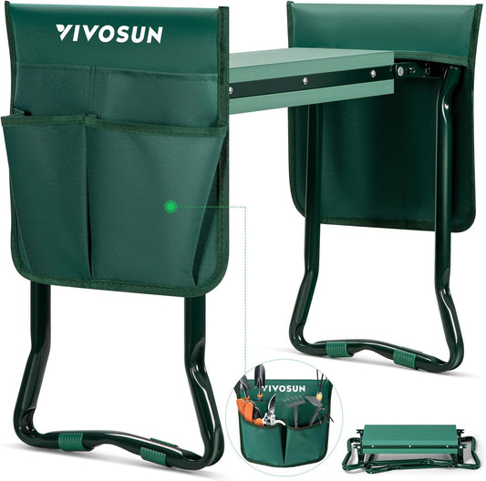 Garden Kneeler and Seat, Foldable Gardening Stool, Garden Kneeling Bench with Handles, EVA Foam Pad & 2 Tool Bags, Portable Tools for Women Men Seniors, 2-In-1 Outdoor Supplies