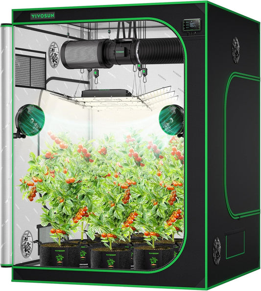 S558 5X5 Grow Tent, 60"X60"X80" High Reflective Mylar with Observation Window and Floor Tray for Hydroponics Indoor Plant for VSF6450