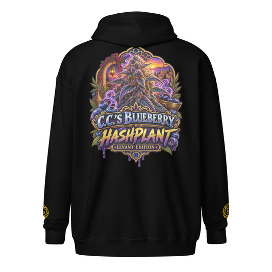 C.C.'s Blueberry Hashplant: Levant Edition Zip Hoodie — back view